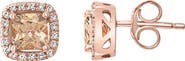 EFFY 14K Rose Gold Cushioned Cut Morganite & Diamond Halo Stud Earrings