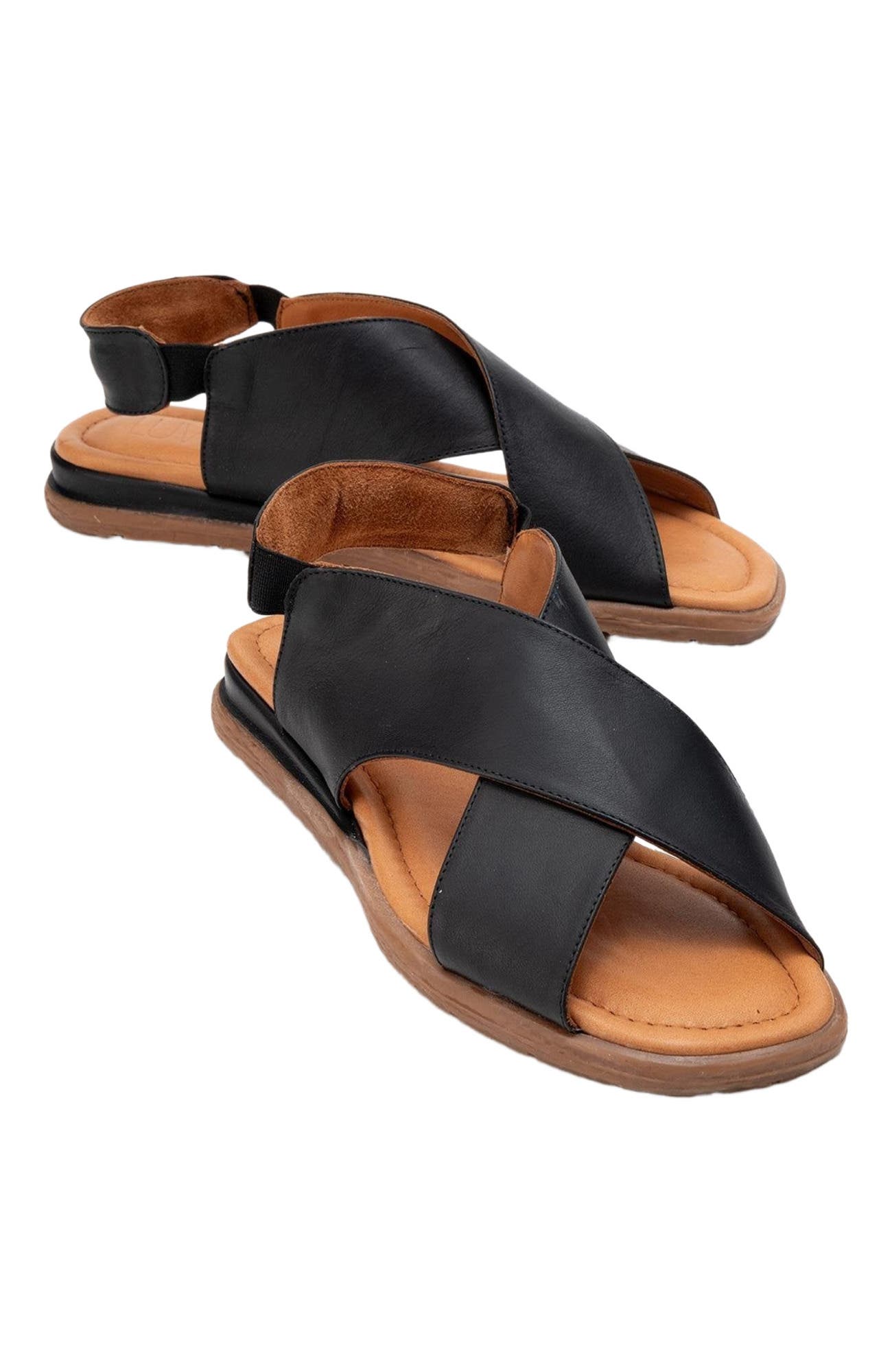 Forever & Always Shoes Broods Elastic Leather Slip On Sandals, Alternate, color, Black Leather