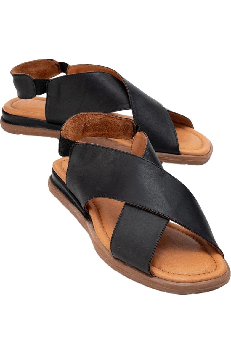 Forever & Always Shoes Broods Elastic Leather Slip On Sandals, Alternate, color, Black Leather