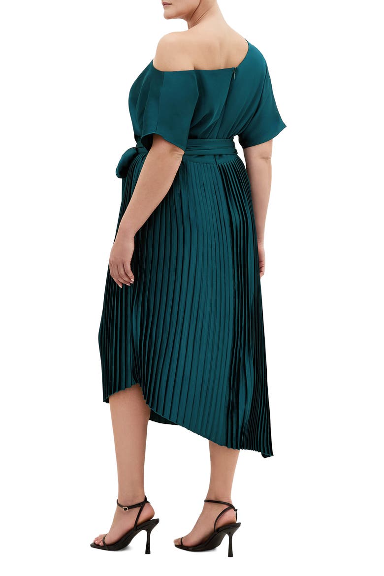 Payton Pleated One-Shoulder Maxi Dress, Alternate, color, EMERALD