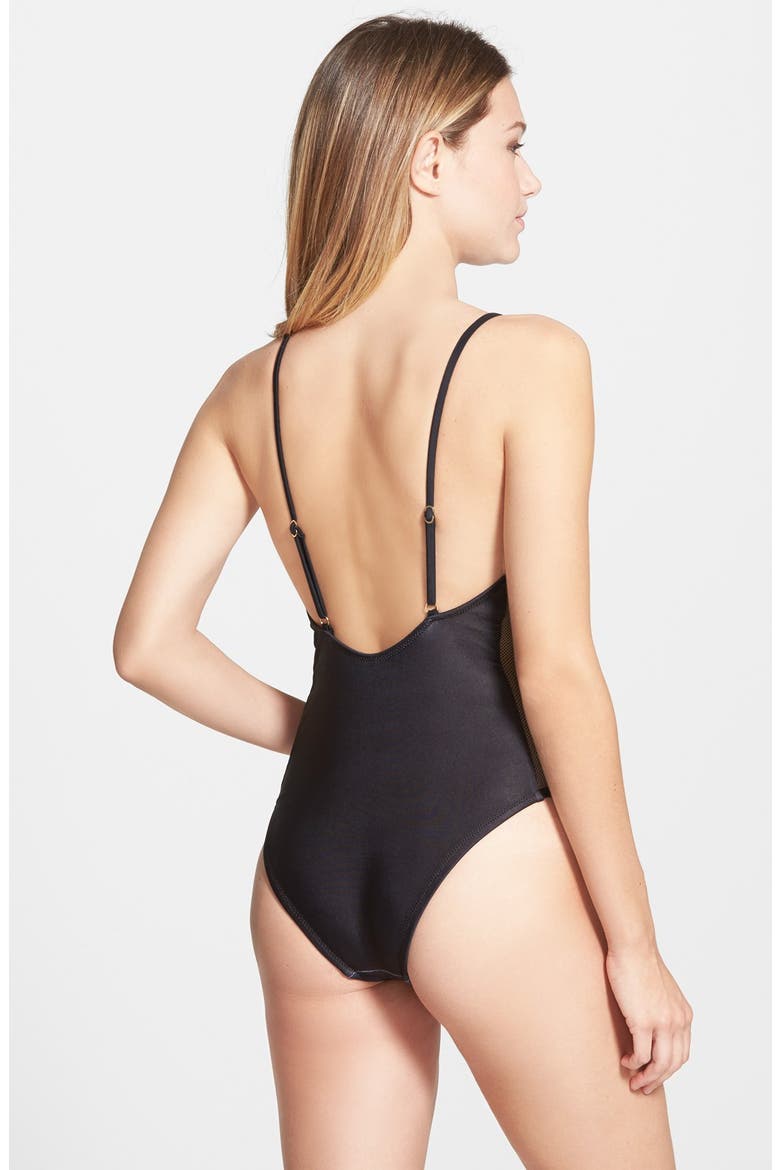 'Third Eye' Mesh Inset One-Piece Swimsuit, Alternate, color, CLEAN BLACK