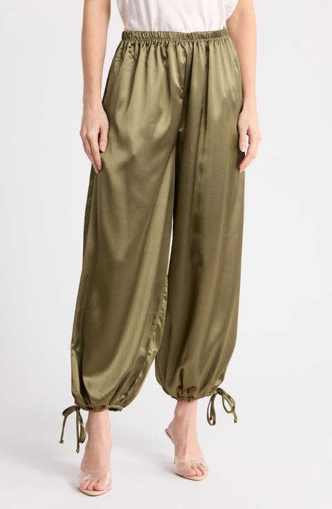 Tie Hem Satin Pants