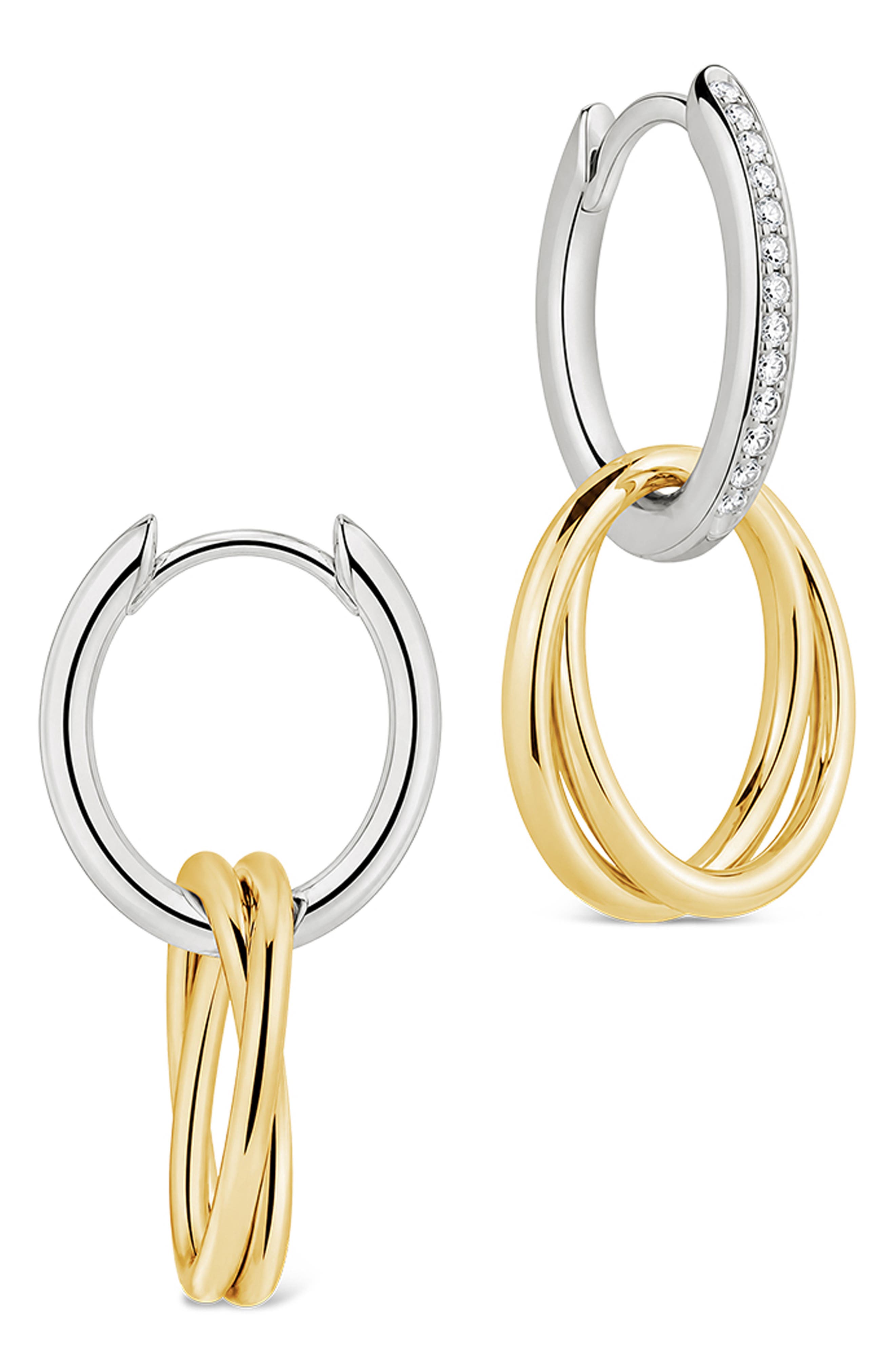 Interlock Two Tone Huggie Hoop Earrings