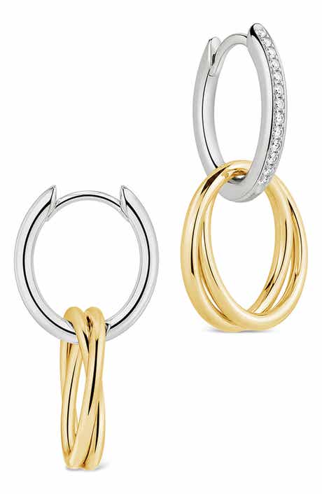 Interlock Two Tone Huggie Hoop Earrings