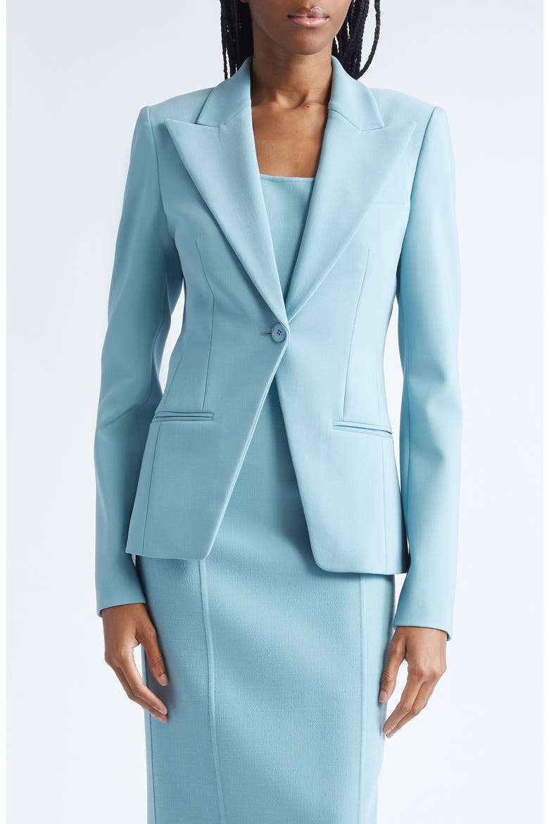 Peak Lapel Wool Blend Blazer, Main, color, SEAGLASS