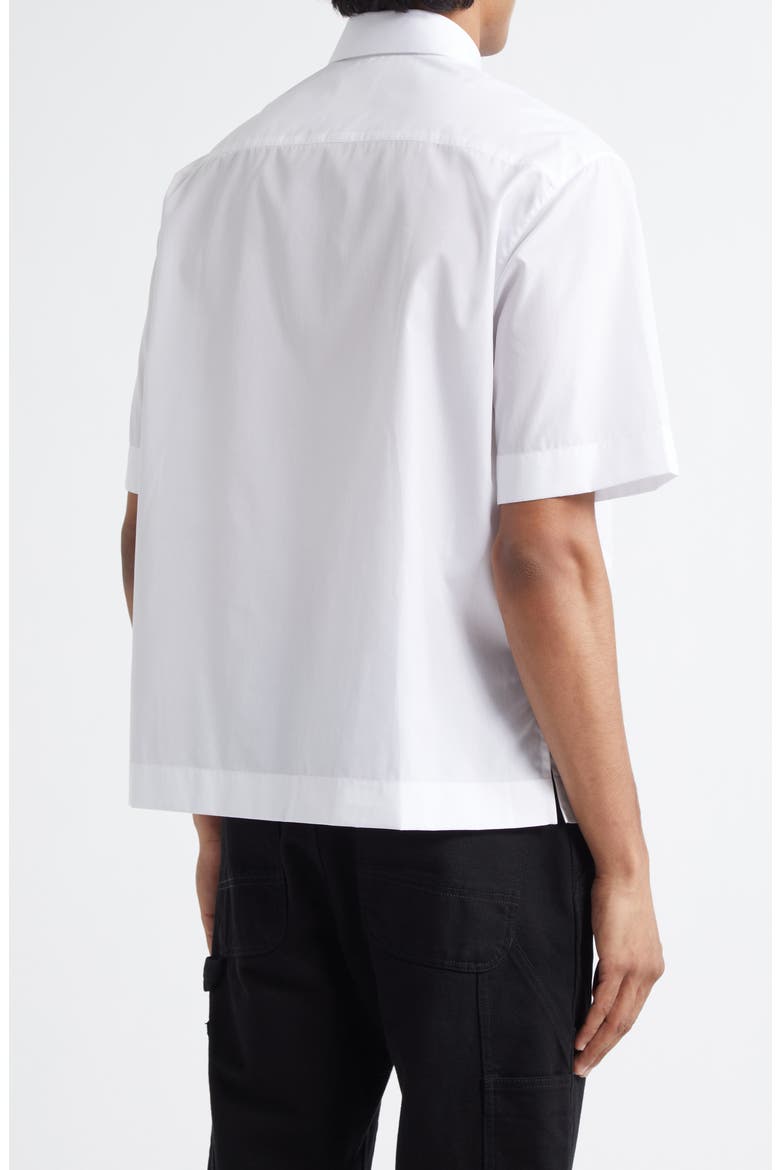 Dripping Cutout Logo Short Sleeve Cotton Button-Up Shirt, Alternate, color, WHITE