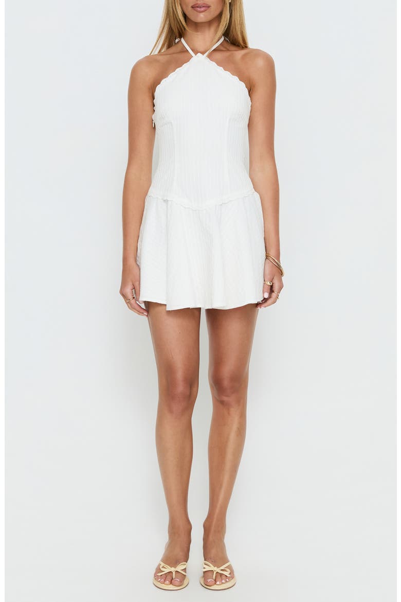 Hunnie Lace Trim Drop Waist Minidress, Main, color, WHITE