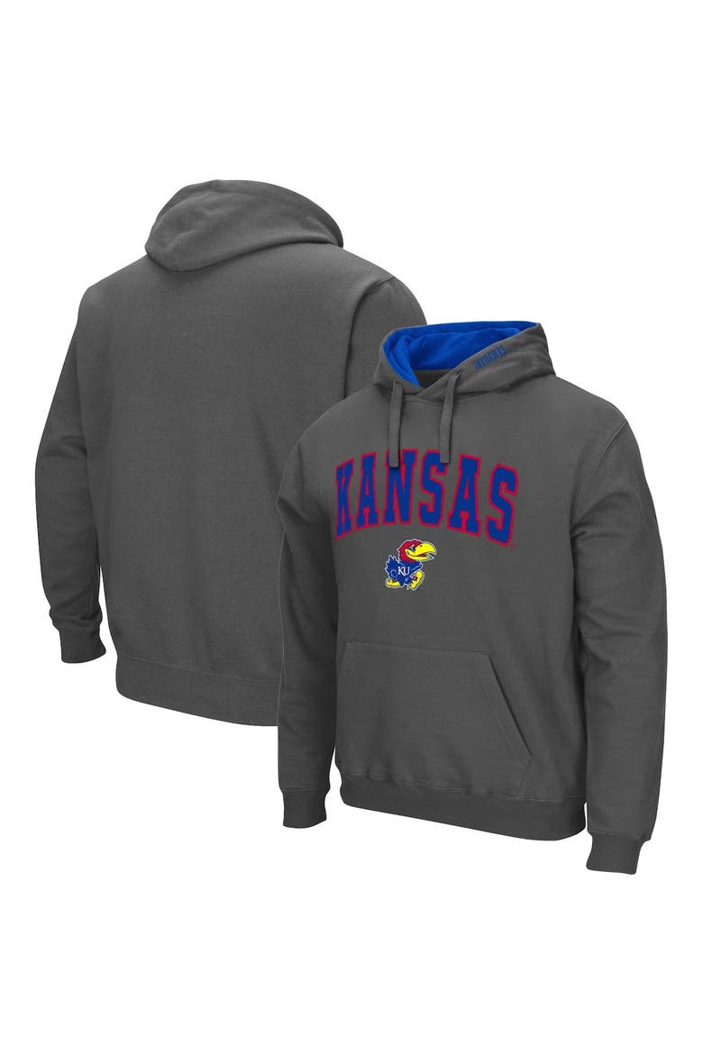 Men's Colosseum Charcoal Kansas Jayhawks Arch & Logo 3.0 Pullover Hoodie, Alternate, color, Charcoal