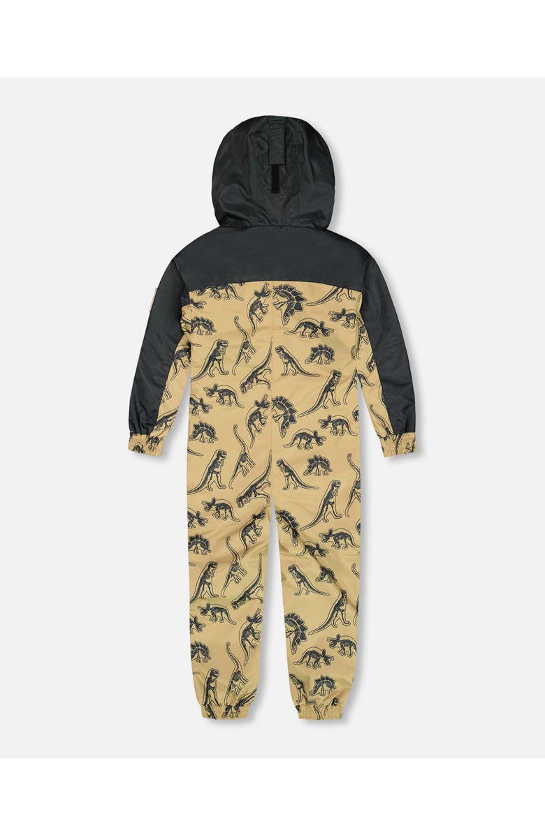 Deux par Deux Boy's Printed Mid-Season One-Piece Outerwear Black Dinosaur On Beige Background, Alternate, color,