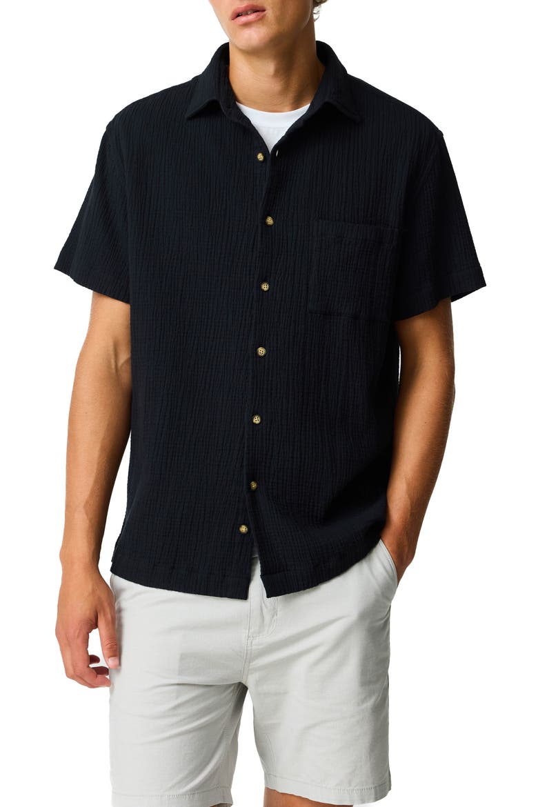 Adams Flat Weekend Fit Short Sleeve Stretch Seersucker Button-Up Shirt, Main, color, ONYX
