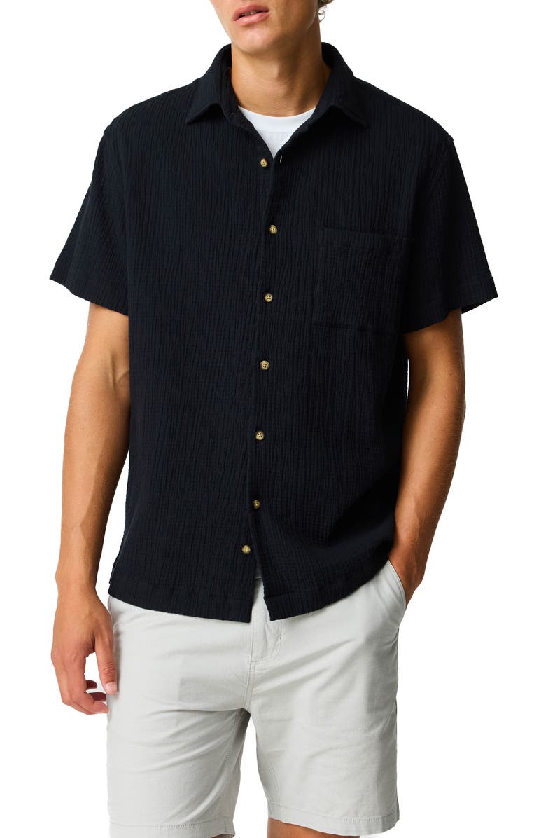 Rodd & Gunn Adams Flat Weekend Fit Short Sleeve Stretch Seersucker Button-Up Shirt, Main, color, Onyx