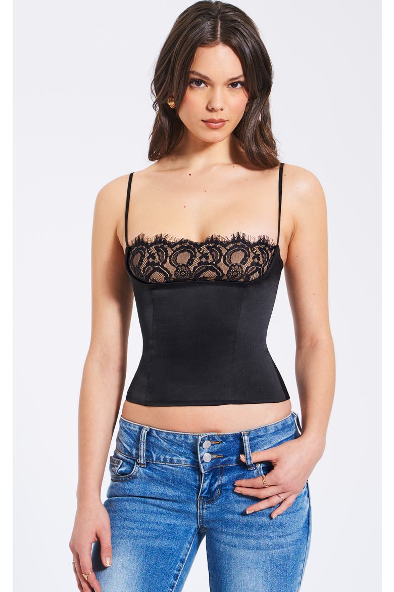 Padma Satin Lace Bustier Corset Top, Main, color, Black