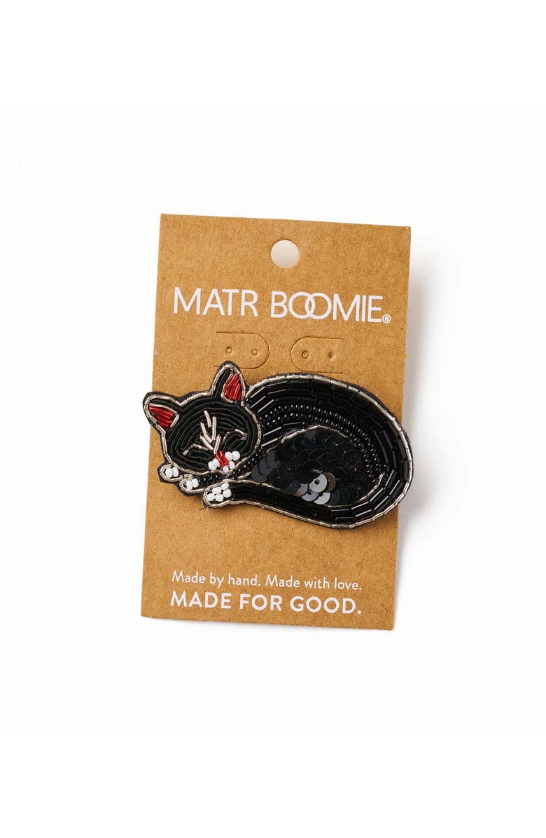 Matr Boomie Bala Mani Beaded Sleeping Cat Brooch Pin, Alternate, color, Black