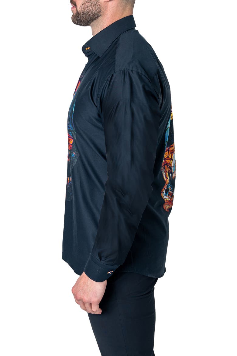 Fibonacci Skull Prizm Cotton Button-Up Shirt, Alternate, color, BLACK
