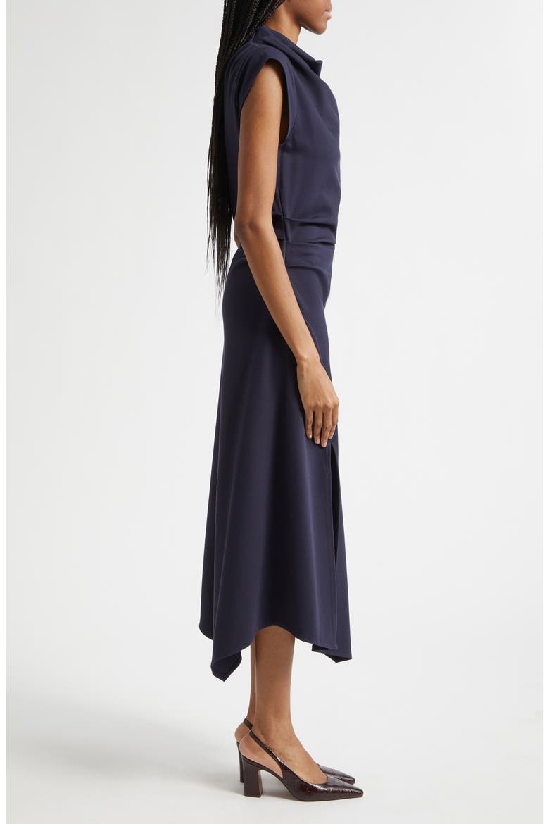 Harlan Ruched Cowl Neck Midi Dress, Alternate, color, NAVY