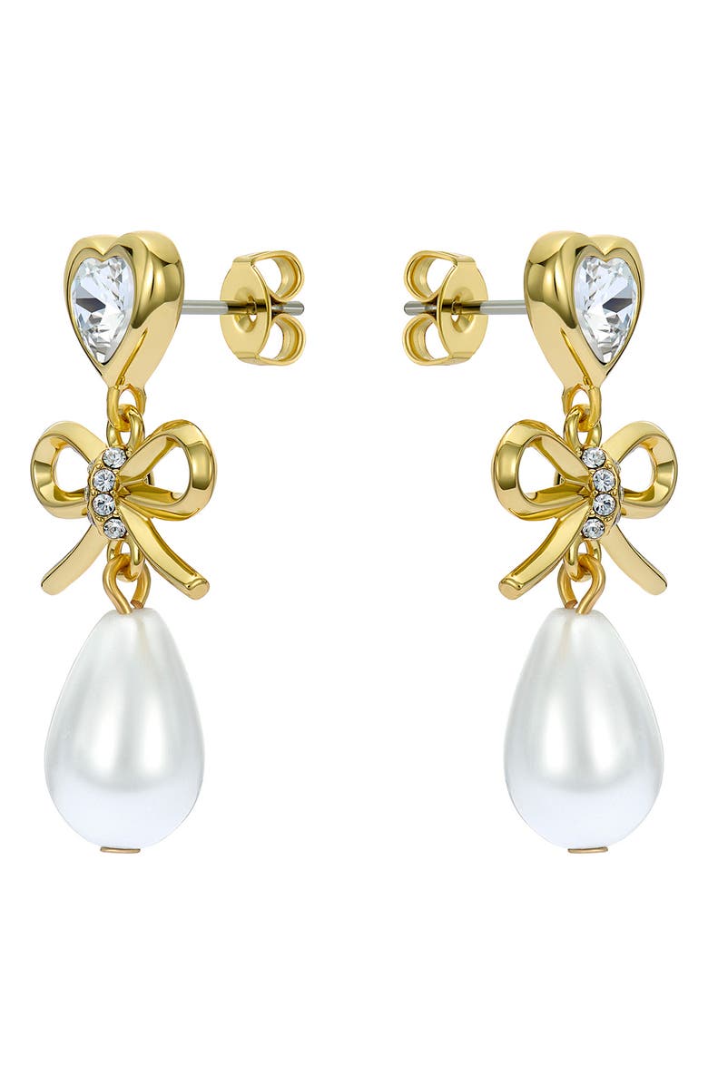 Ted Baker Ivy Icon Charm Heart Bow Faux Pearl Drop Earrings, Alternate, color, Metallic Gold