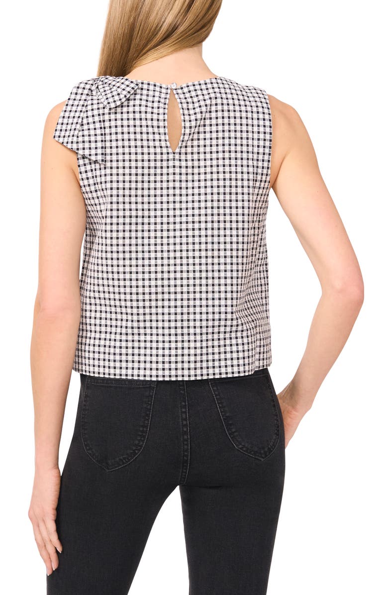 CeCe Gingham Bow Shoulder Top, Alternate, color, Rich Black