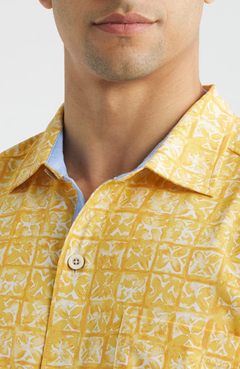 Tommy Bahama Coastal Ease Carrico Tiles IslandZone<sup>®</sup> Short Sleeve Button-Up Shirt, Alternate, color, Sunshine