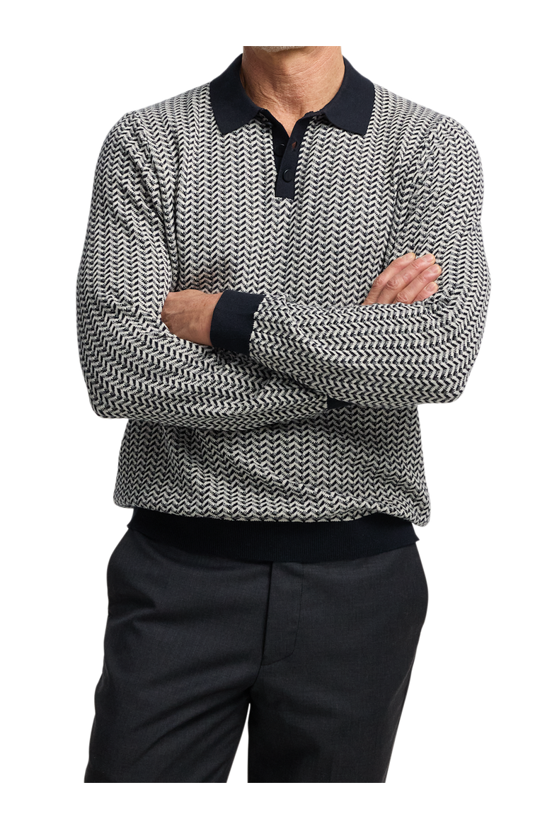 Cotton Three-button Polo, Alternate, color, Black/Ivory