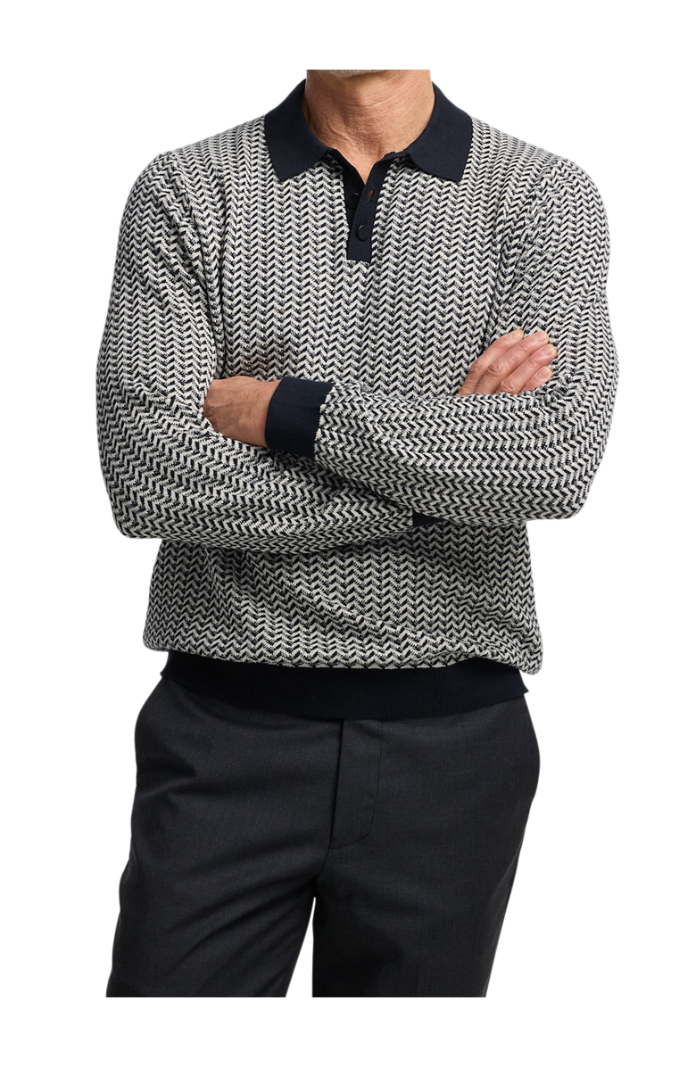 Paul Fredrick Cotton Three-button Polo, Alternate, color, Black/Ivory