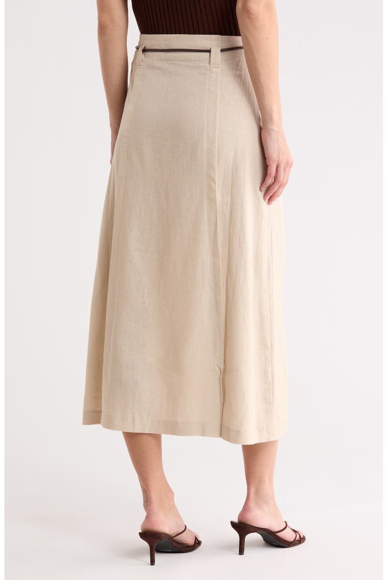 Linen Blend Belted Midi Skirt, Alternate, color, FLAX