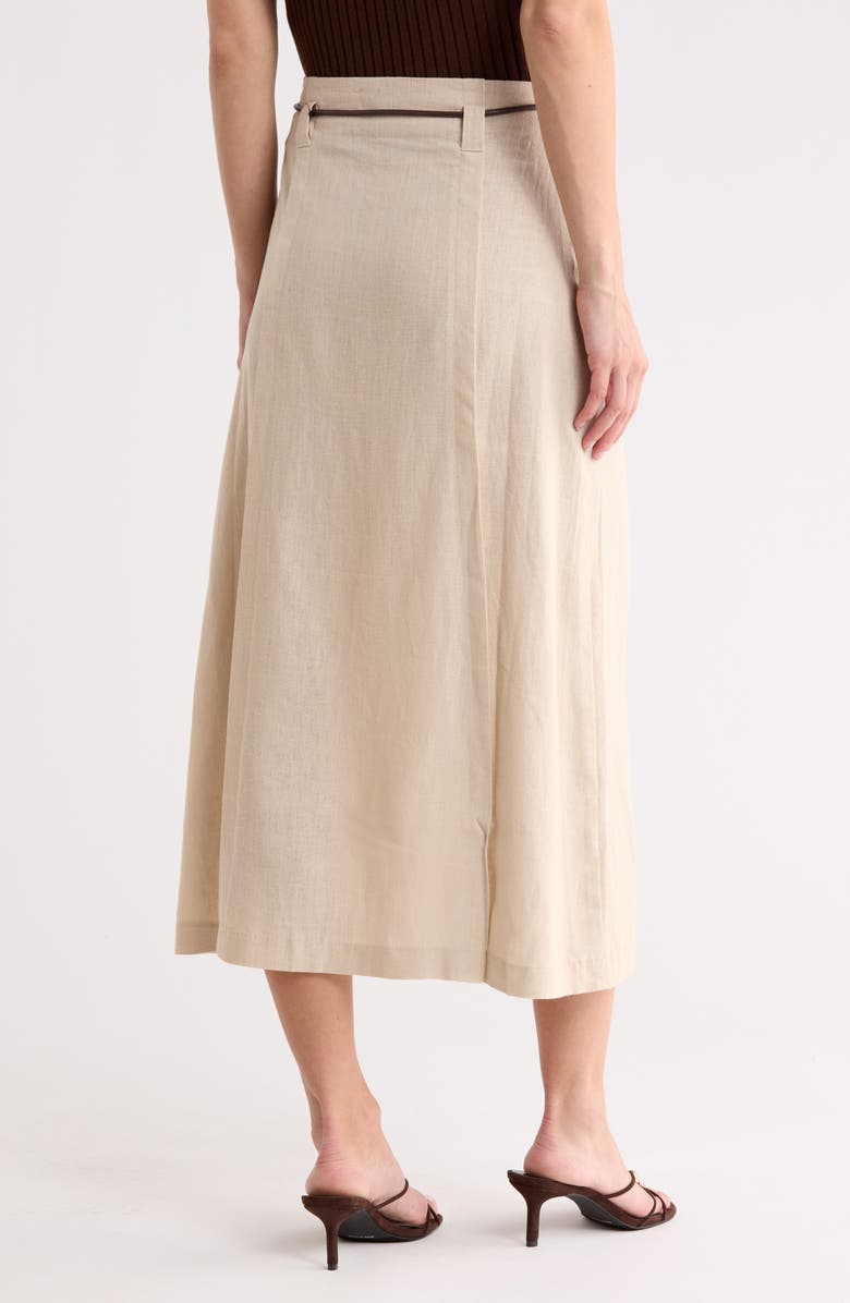 ELIE ELIE TAHARI Linen Blend Belted Midi Skirt, Alternate, color, Flax