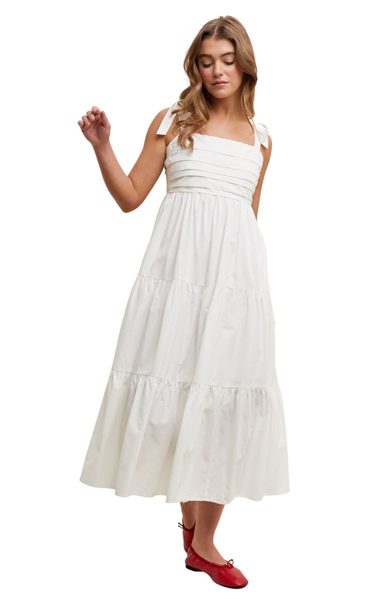 WISHLIST Tie Strap Pleated Bodice Cotton Sundress, Alternate, color, Off White