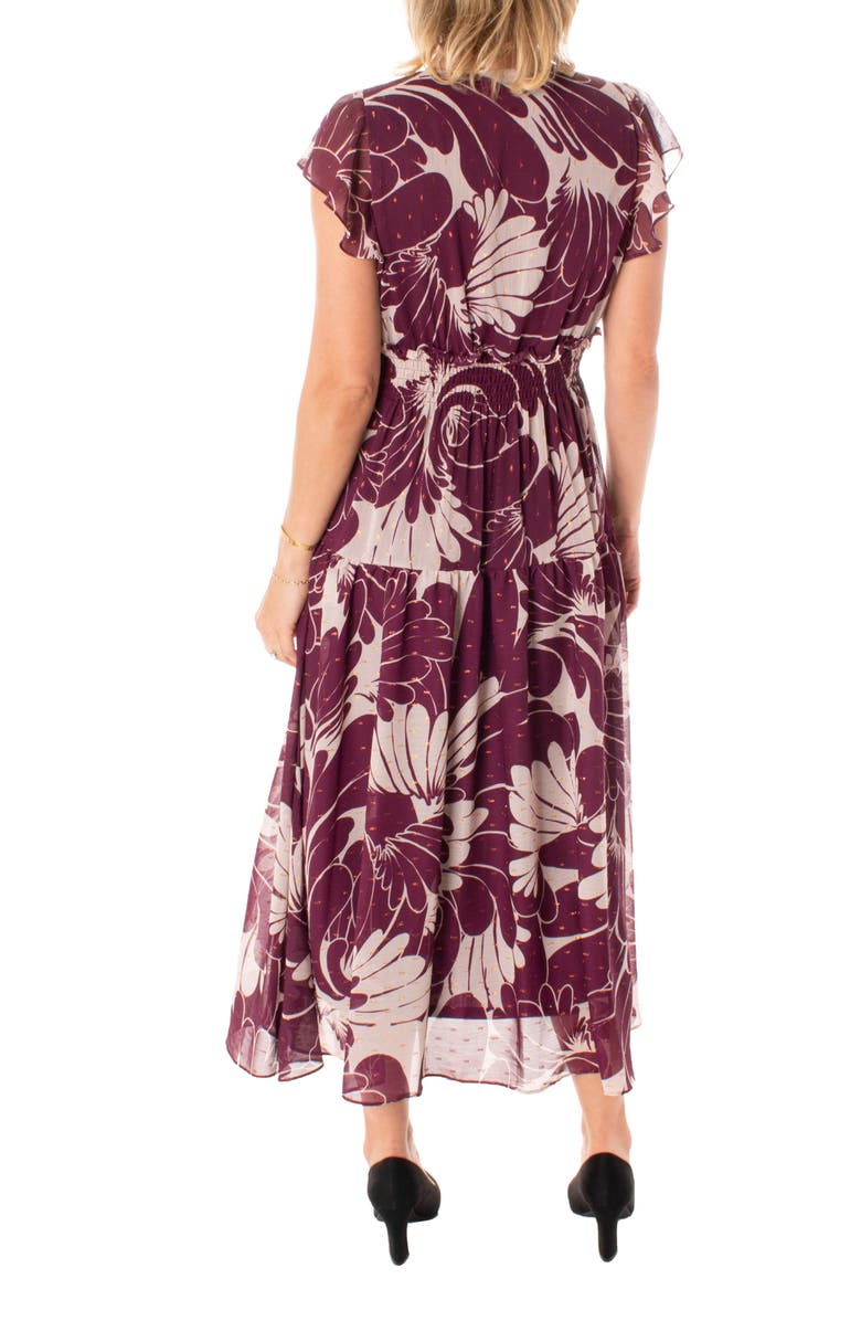 Taylor Dresses Floral Chiffon Flutter Sleeve Tiered Midi Dress
