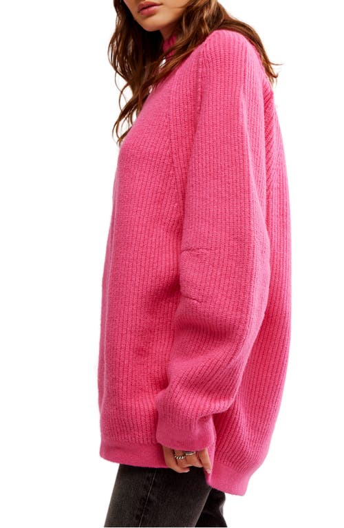 Free People Sunbeam Oversize Turtleneck Sweater In Hot Pink