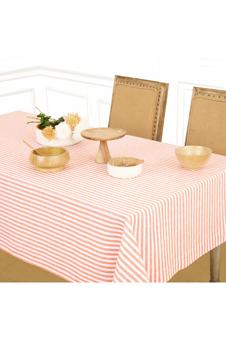 Linen Tablecloth - Amalfi Stripe, Alternate, color, Orange and White