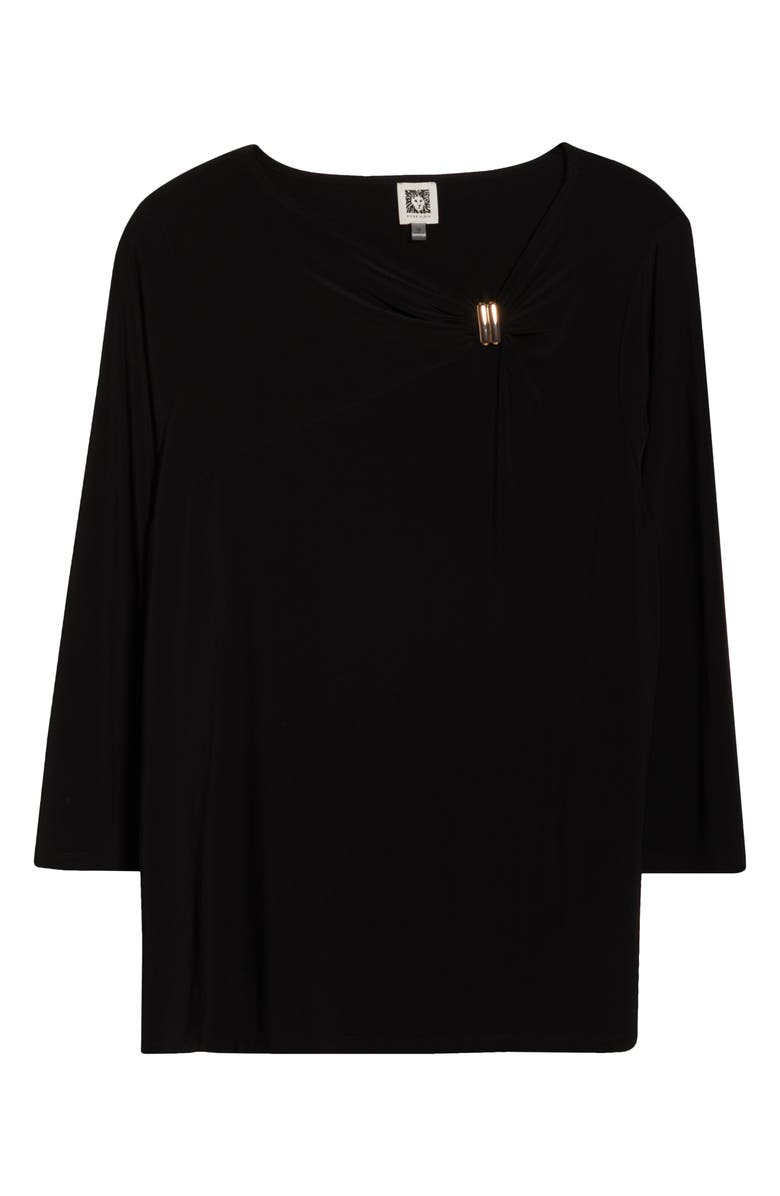 Anne Klein Gathered Asymmetric Neck Top, Alternate, color, Anne Black