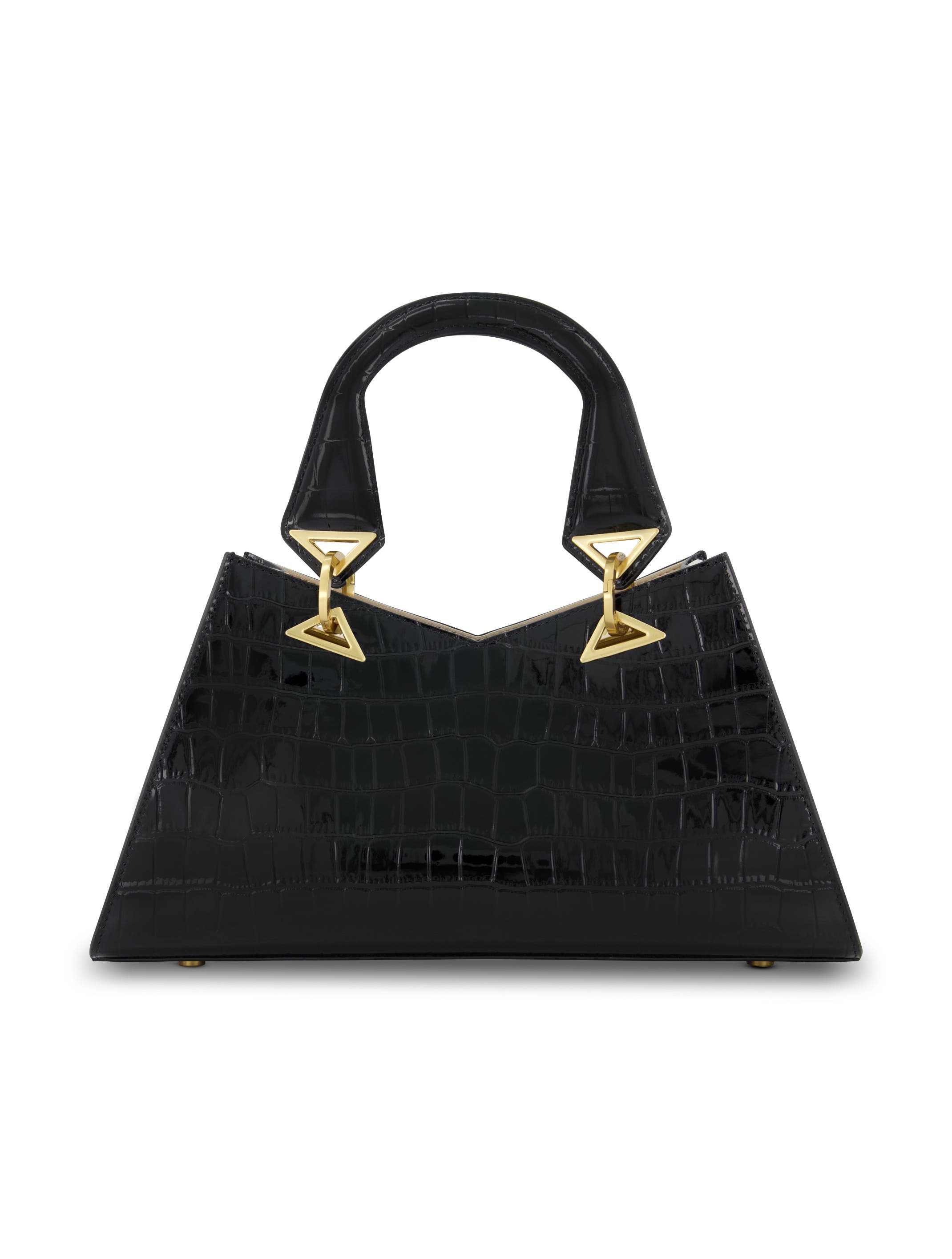 Gold Plated Hardware Crocodile Embossed Leather Handbag, Alternate, color, Black
