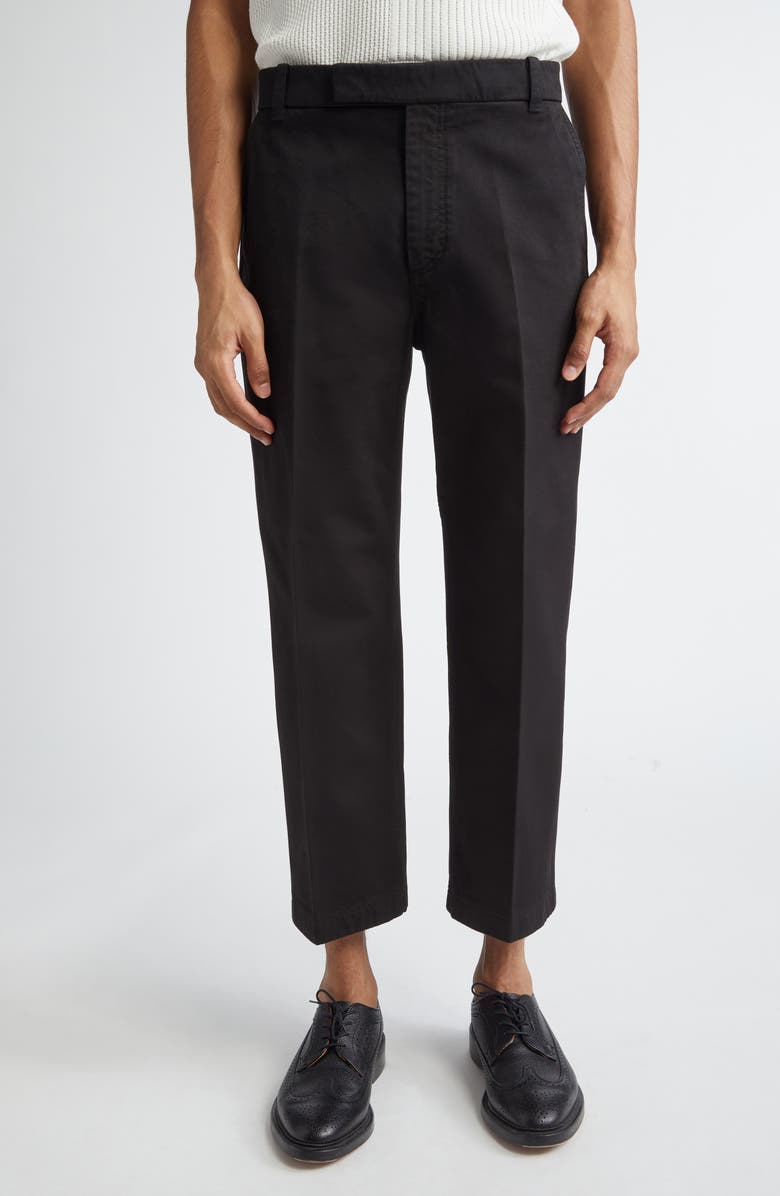 Thom Browne Cotton Twill Crop Chinos, Main, color, Black
