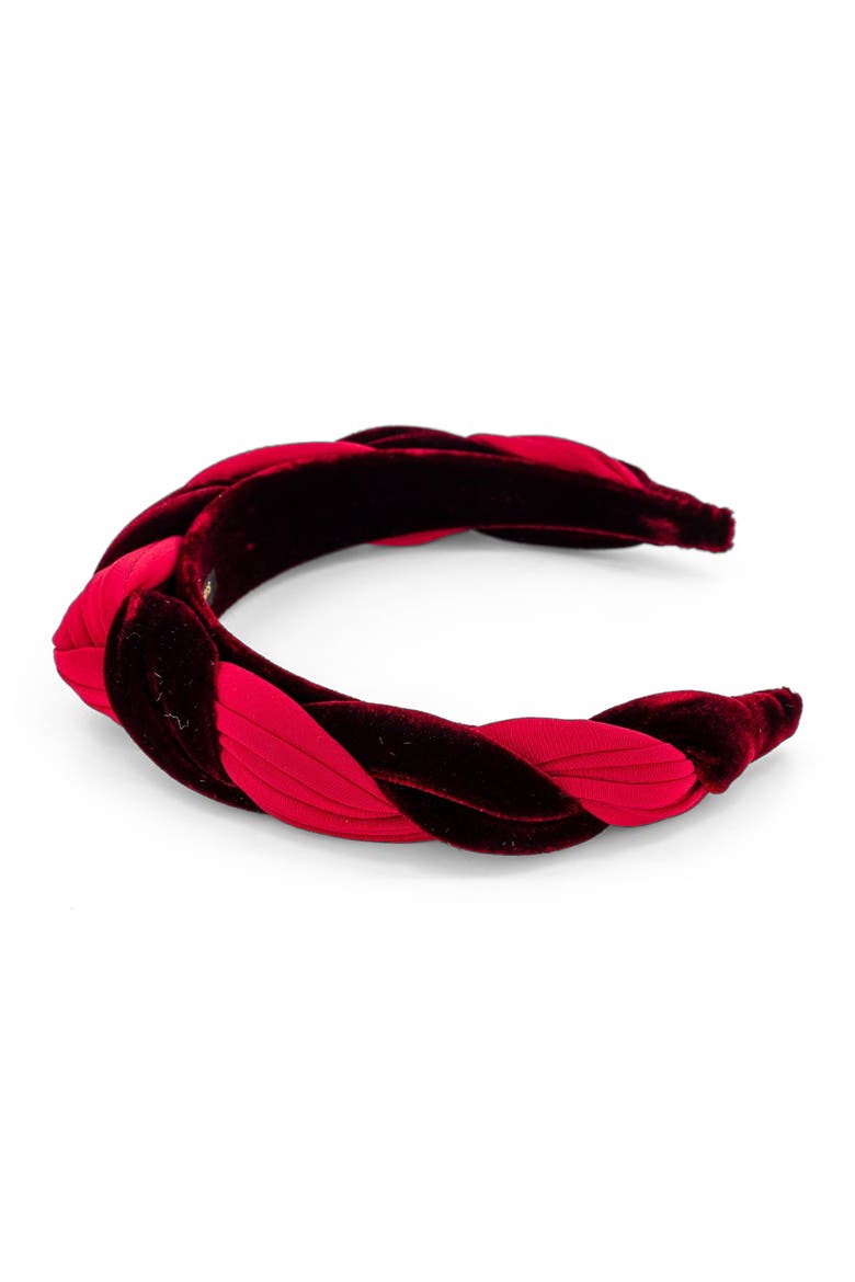 Olympe Velvet Braided Headband, Alternate, color, Burgundy