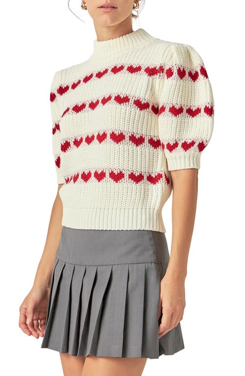 English Factory Heart Stripe Elbow Sleeve Sweater