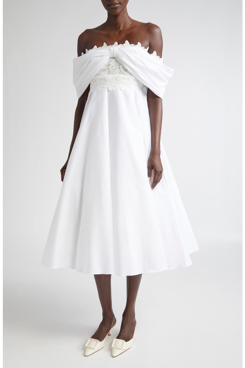 Lace Trim Off The Shoulder Dress, Main, color, OPTICAL WHITE