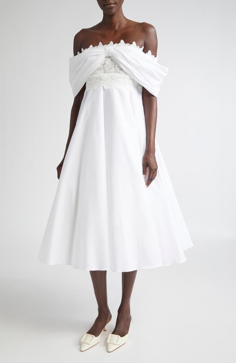 Giambattista Valli Lace Trim Off The Shoulder Dress, Main, color, Optical White