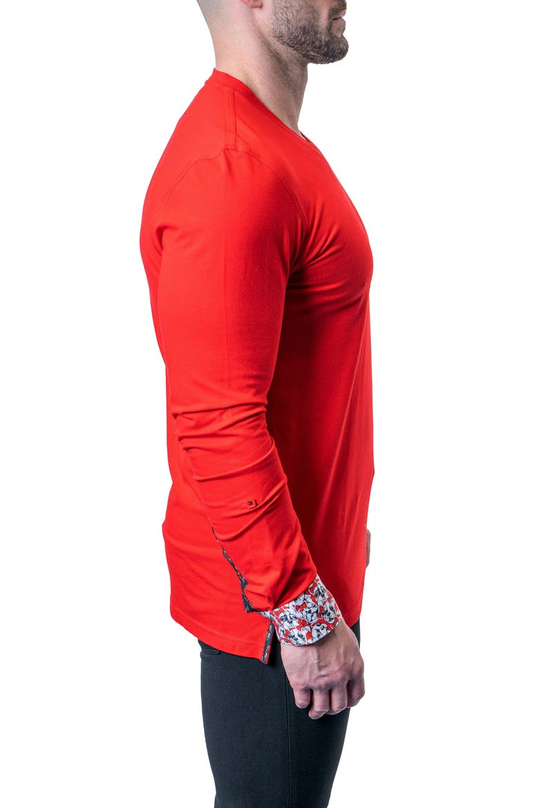 Edison Frenchie Red V-Neck Long Sleeve T-Shirt, Alternate, color, RED