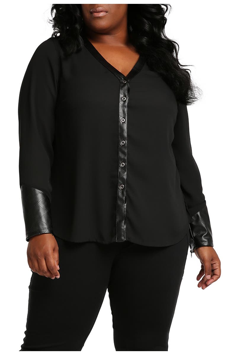 Poetic Justice Sheer Faux Leather Blouse, Main, color,