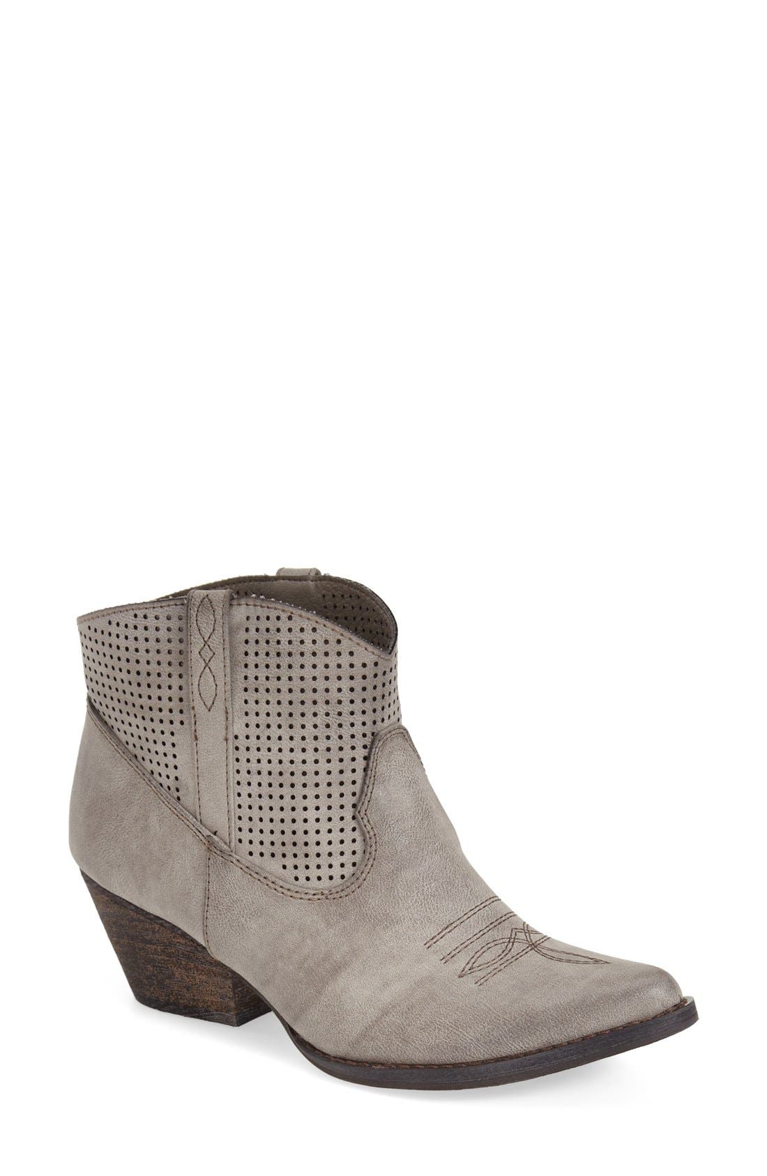 'Mishka' Perforated Western Bootie, Main, color, GREY FAUX LEATHER