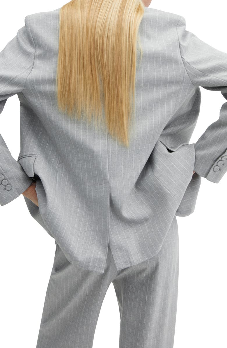 MANGO Pinstripe Jacket, Alternate, color, Medium Heather Grey