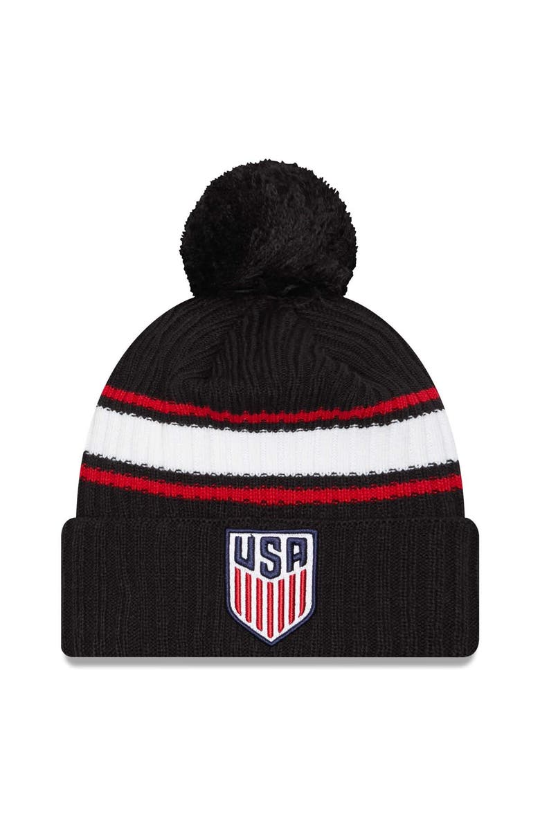 New Era Men's New Era Black USMNT Fold Cuffed Knit Hat with Pom, Main, color, Navy