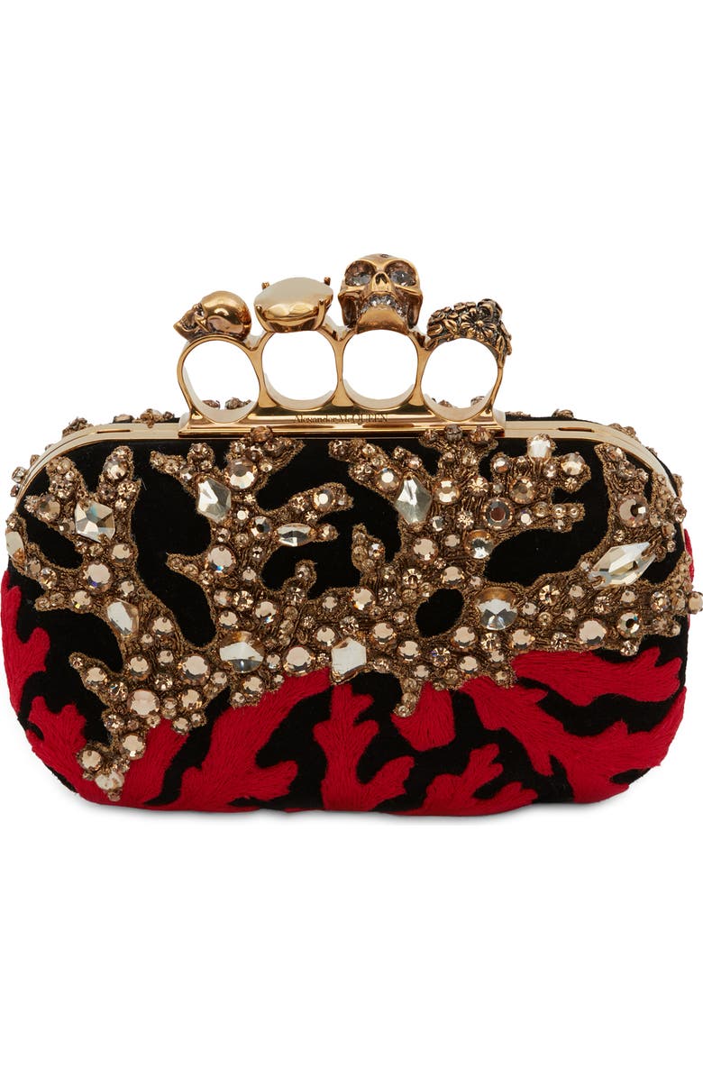 McQueen Alexander McQueen Embroidered Crystal & Suede Ring Clutch, Alternate, color,