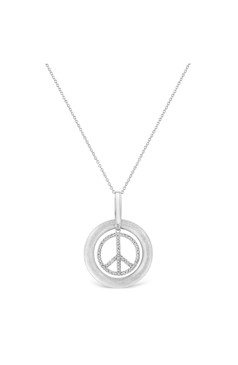 Haus of Brilliance Matte Finish Silver Diamond Accent Dancing Peace Sign Pendant Necklace, Alternate, color, White