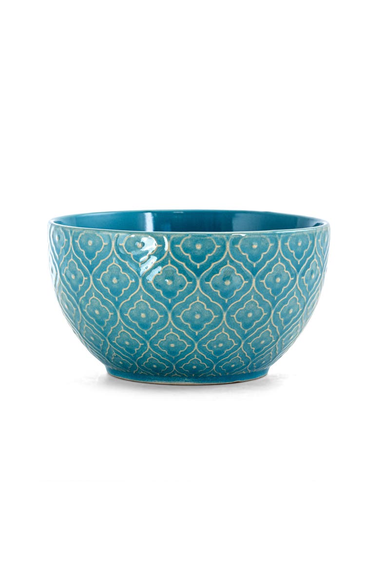 Elama Aqua Lily 16 Piece Luxurious Stoneware Dinnerware with Complete Setting for 4, Alternate, color, Blue