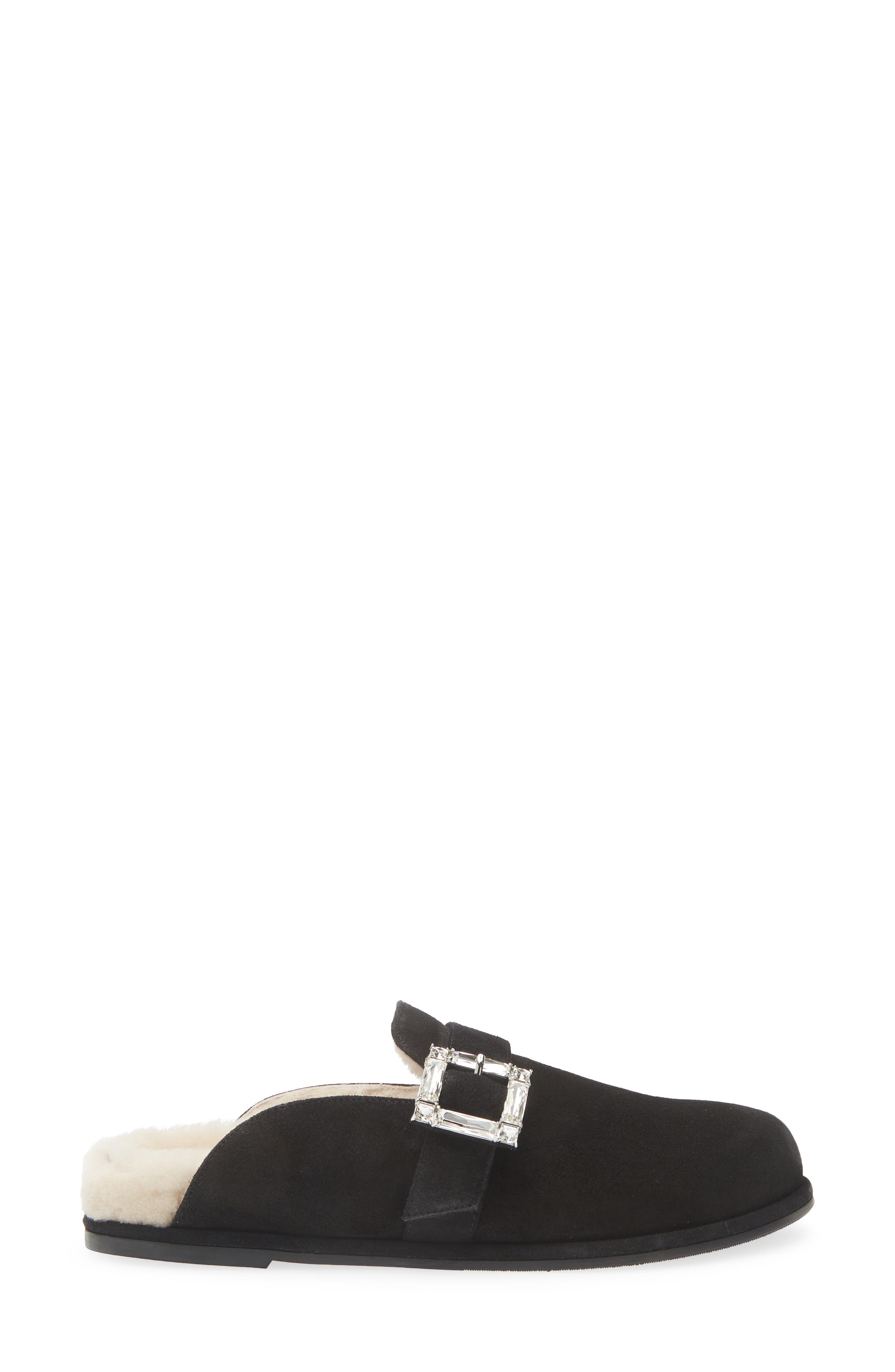 Stuart Weitzman June Genuine Shearling Mule, Alternate, color, Black/ Natural
