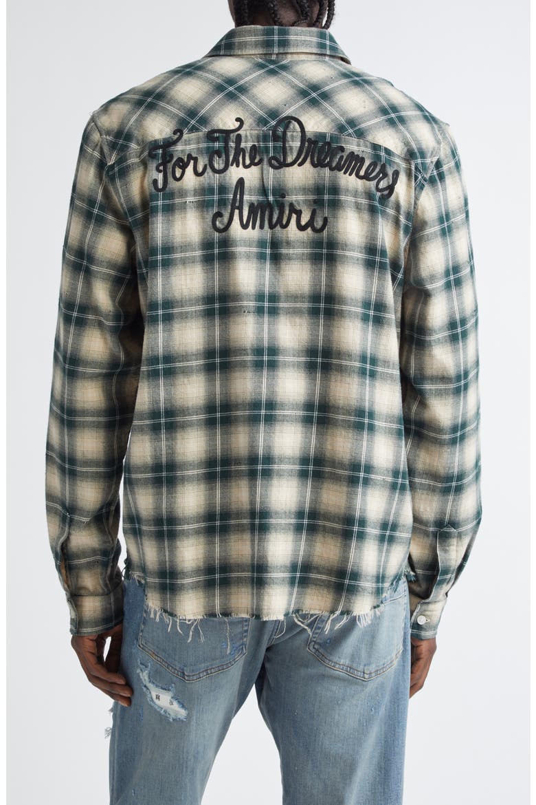 Shotgun Distressed Plaid Flannel Button-Up Shirt, Alternate, color, EVERGREEN