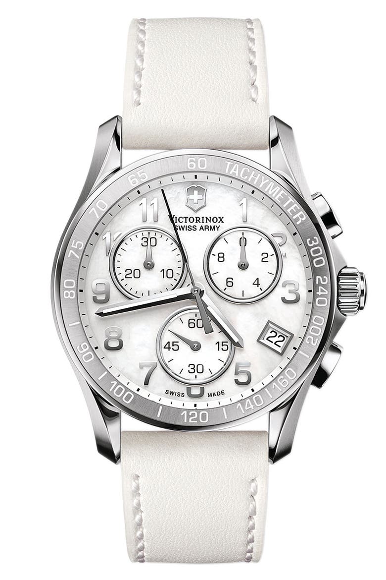 Mother-of-Pearl Chronograph Watch, 41mm, Main, color, WHITE
