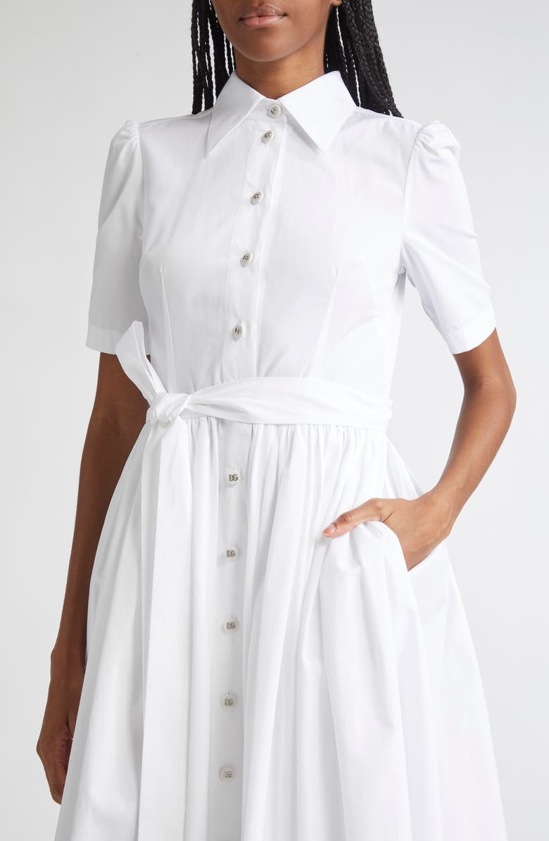 Dolce&Gabbana Belted Cotton Poplin Shirtdress, Alternate, color, W0800 Bianco Ottico