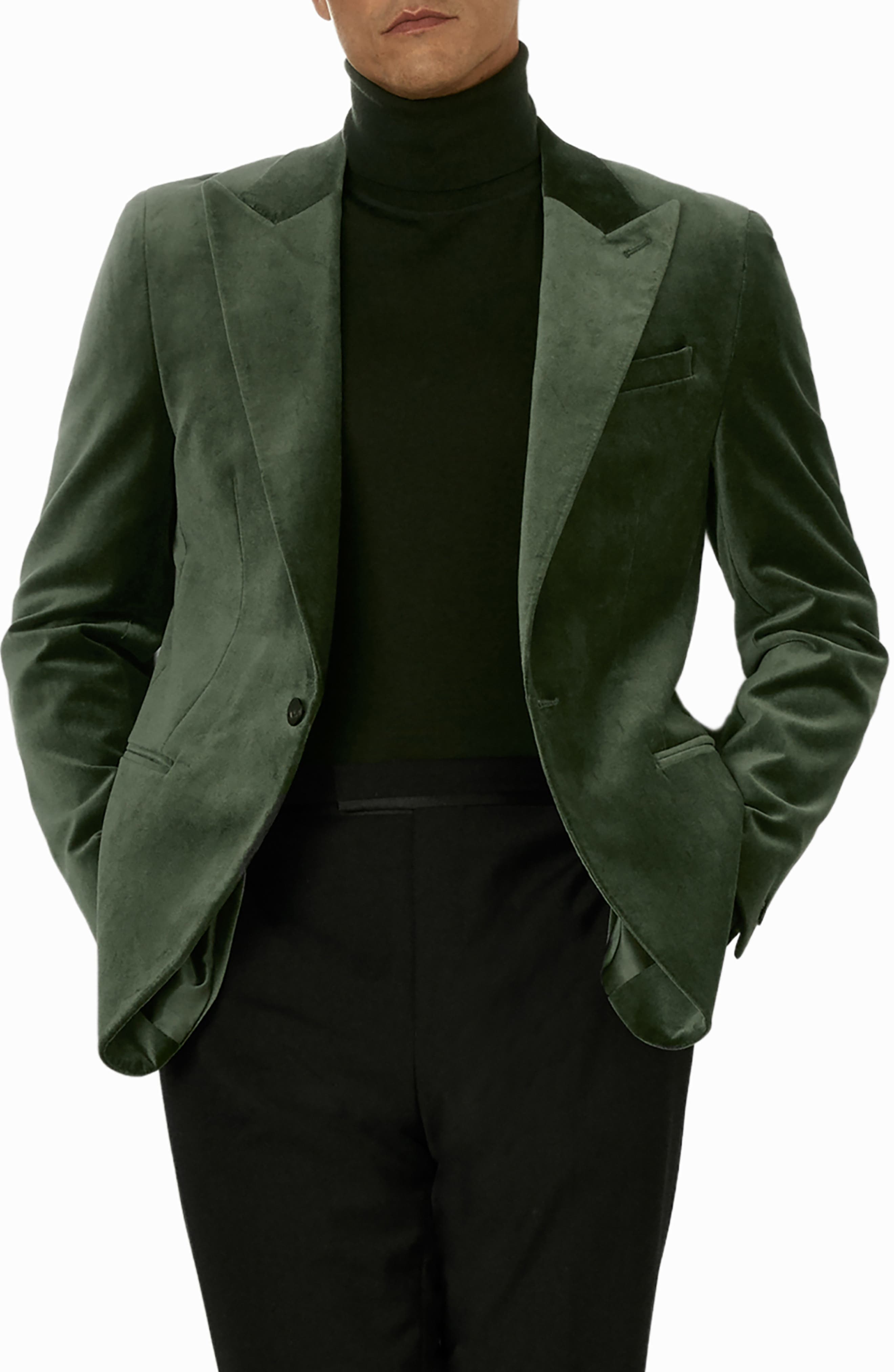 Reiss Apsara Stretch Cotton Velveteen Blazer in Sage Green 
